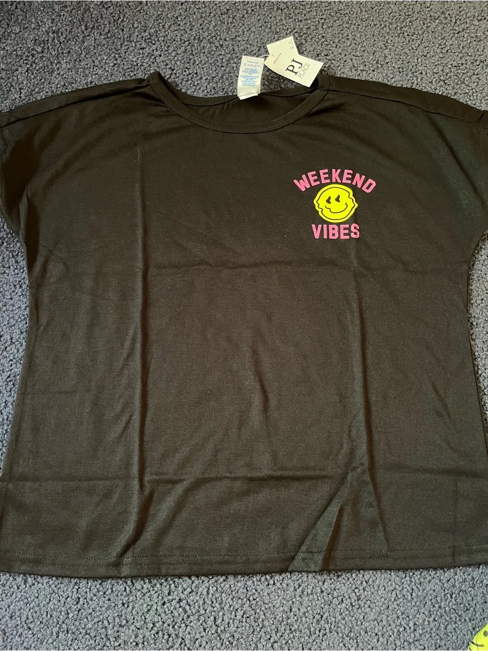 Weekend Vibes Black & Pink Smiley Kids Pajama Set